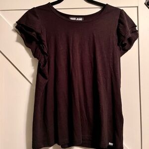 DKNY women’s flutter sleeve black shirt SZ: M